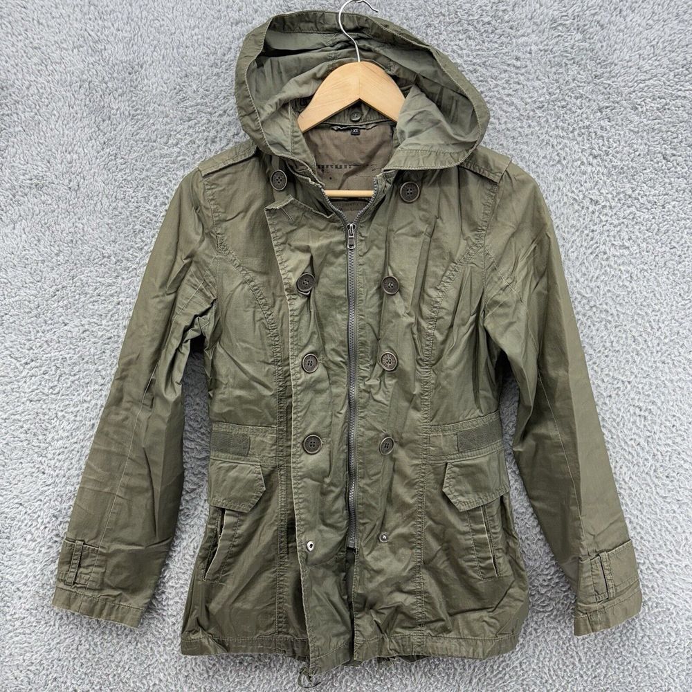 Buffalo David Bitton Women XS Green Relaxed Utility Hooded Button Zip Up Jacket